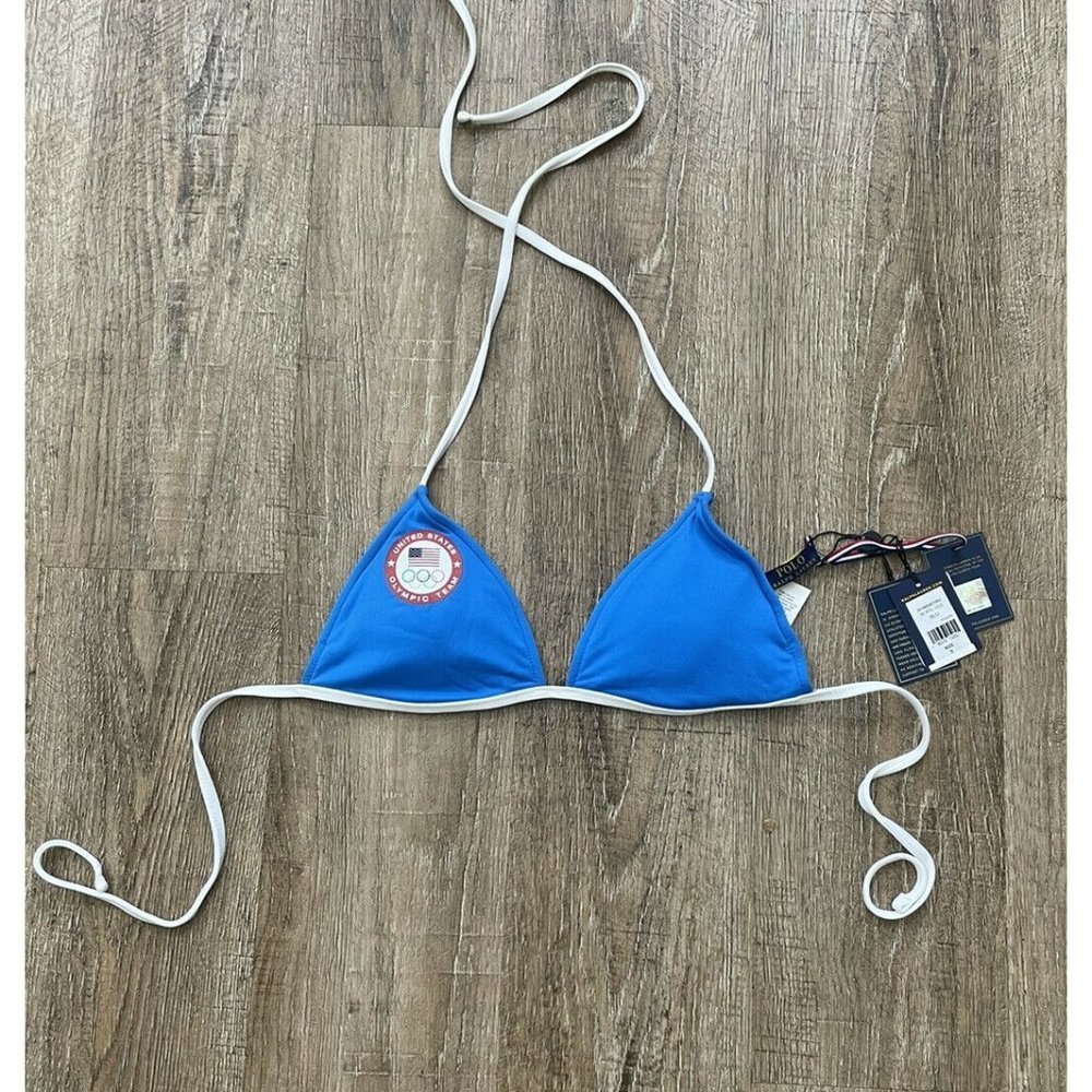 Ralph Lauren Womens 2016 USA Olympic Team Bikini Swimsuit Top Blue Sz Small
